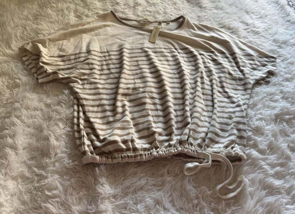 Max Studio London Striped Drawstring Hem Top Size XS